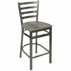 BFM Seating Lima Clear Coated Steel Counter Height Barstool With Relic Chestnut Seat