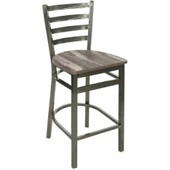BFM Seating Lima Clear Coated Steel Counter Height Barstool With Relic Farmhouse Seat