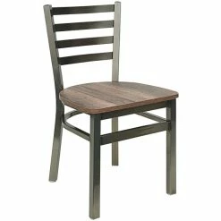 BFM Seating Lima Clear Coated Steel Ladder Back Side Chair With Relic Knotty Pine Seat