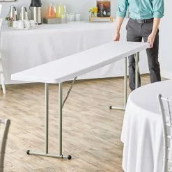 Lancaster Table & Seating 18" X 96" Granite White Heavy-Duty Blow Molded Plastic Folding Table