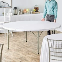 Lancaster Table & Seating 72" Round Heavy-Duty Granite White Plastic Folding Table