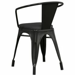 LT&S Alloy Series Lancaster Table & Seating Alloy Series Black Stackable Metal Indoor / Outdoor Industrial Cafe Arm Chair With Black Fabric Magnetic Cushion -Lancaster Table & Seating Shop 2407343