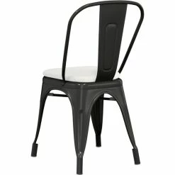 LT&S Alloy Series Lancaster Table & Seating Alloy Series Black Stackable Metal Indoor / Outdoor Industrial Cafe Chair With Vertical Slat Back And Gray Fabric Magnetic Cushion -Lancaster Table & Seating Shop 2407347