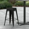 LT&S Alloy Series Lancaster Table & Seating Alloy Series Black Stackable Metal Indoor / Outdoor Industrial Cafe Counter Height Stool With Black Fabric Magnetic Cushion