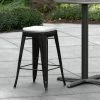 LT&S Alloy Series Lancaster Table & Seating Alloy Series Black Stackable Metal Indoor / Outdoor Industrial Cafe Counter Height Stool With Gray Fabric Magnetic Cushion