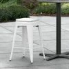 LT&S Alloy Series Lancaster Table & Seating Alloy Series White Stackable Metal Indoor / Outdoor Industrial Cafe Counter Height Stool With Gray Fabric Magnetic Cushion