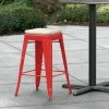 LT&S Alloy Series Lancaster Table & Seating Alloy Series Red Stackable Metal Indoor / Outdoor Industrial Cafe Counter Height Stool With Tan Fabric Magnetic Cushion