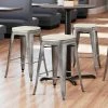 LT&S Alloy Series Lancaster Table & Seating Alloy Series Metal Clear Coat Counter Height Indoor Barstool With Tan Magnetic Fabric Cushion