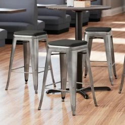 LT&S Alloy Series Lancaster Table & Seating Alloy Series Metal Clear Coat Counter Height Indoor Barstool With Black Magnetic Fabric Cushion