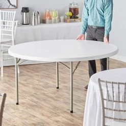 Lancaster Table & Seating 60" Round Heavy-Duty Granite White Plastic Folding Table