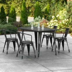 LT&S Alloy Series Lancaster Table & Seating Alloy Series 48" X 30" Distressed Black Dining Height Outdoor Table With 4 Arm Chairs