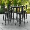 LT&S Alloy Series Lancaster Table & Seating Alloy Series 30" Round Distressed Black Outdoor Bar Height Table With 4 Metal Cafe Bar Stools