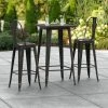 LT&S Alloy Series Lancaster Table & Seating Alloy Series 24" X 24" Distressed Copper Outdoor Bar Height Table With 2 Metal Cafe Bar Stools