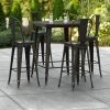 LT&S Alloy Series Lancaster Table & Seating Alloy Series 32" X 32" Distressed Copper Outdoor Bar Height Table With 4 Metal Cafe Bar Stools
