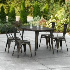 LT&S Alloy Series Lancaster Table & Seating Alloy Series 48" X 30" Distressed Copper Dining Height Outdoor Table With 4 Industrial Cafe Chairs