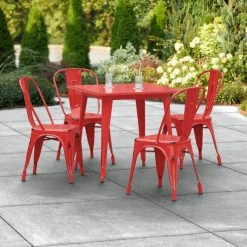 LT&S Alloy Series Lancaster Table & Seating Alloy Series 32" X 32" Distressed Red Dining Height Outdoor Table With 4 Industrial Cafe Chairs