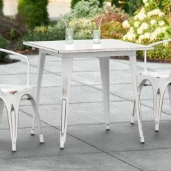 LT&S Alloy Series Lancaster Table & Seating Alloy Series 32" X 32" Distressed White Dining Height Outdoor Table