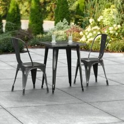LT&S Alloy Series Lancaster Table & Seating Alloy Series 24" X 24" Square Distressed Black Dining Height Outdoor Table With 2 Industrial Cafe Chairs
