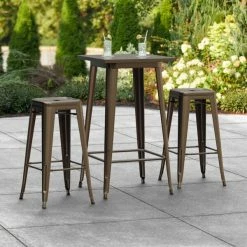 LT&S Alloy Series Lancaster Table & Seating Alloy Series 24" X 24" Copper Outdoor Bar Height Table With Two Barstools