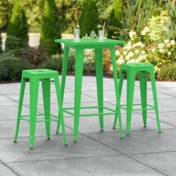 LT&S Alloy Series Lancaster Table & Seating Alloy Series 24" X 24" Green Outdoor Bar Height Table With Two Barstools