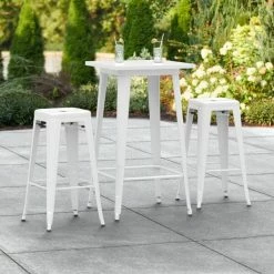 LT&S Alloy Series Lancaster Table & Seating Alloy Series 24" X 24" White Outdoor Bar Height Table With Two Barstools