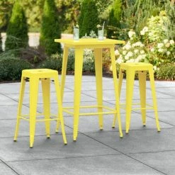 LT&S Alloy Series Lancaster Table & Seating Alloy Series 24" X 24" Yellow Outdoor Bar Height Table With Two Barstools