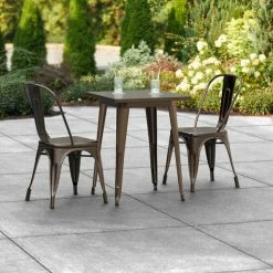 LT&S Alloy Series Lancaster Table & Seating Alloy Series 24" X 24" Copper Dining Height Outdoor Table With 2 Industrial Cafe Chairs
