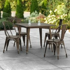 LT&S Alloy Series Lancaster Table & Seating Alloy Series 36" X 36" Copper Dining Height Outdoor Table With 4 Industrial Cafe Chairs
