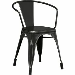 LT&S Alloy Series Lancaster Table & Seating Alloy Series Distressed Black Metal Indoor Industrial Cafe Arm Chair With Natural Wooden Seat -Lancaster Table & Seating Shop 2428479
