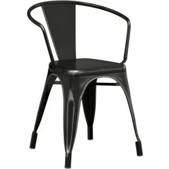 LT&S Alloy Series Lancaster Table & Seating Alloy Series Distressed Black Metal Indoor Industrial Cafe Arm Chair With Vertical Slat Back And Walnut Wood Seat -Lancaster Table & Seating Shop 2428482