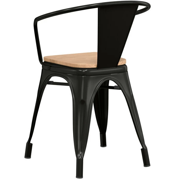 LT&S Alloy Series Lancaster Table & Seating Alloy Series Black Metal Indoor Industrial Cafe Arm Chair With Natural Wooden Seat 3 LT&S Alloy Series Lancaster Table & Seating Alloy Series Black Metal Indoor Industrial Cafe Arm Chair With Natural Wooden Seat - Image 3