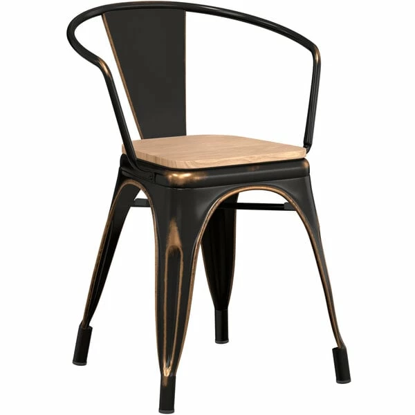 LT&S Alloy Series Lancaster Table & Seating Alloy Series Distressed Copper Metal Indoor Industrial Cafe Arm Chair With Natural Wooden Seat 2 LT&S Alloy Series Lancaster Table & Seating Alloy Series Distressed Copper Metal Indoor Industrial Cafe Arm Chair With Natural Wooden Seat - Image 2