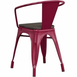 LT&S Alloy Series Lancaster Table & Seating Alloy Series Sangria Metal Indoor Industrial Cafe Arm Chair With Vertical Slat Back And Black Wood Seat -Lancaster Table & Seating Shop 2428670
