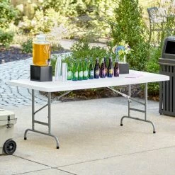 Lancaster Table & Seating 30" X 72" Granite White Heavy-Duty Blow Molded 24 3/8"-35 3/8" Adjustable Height Plastic Folding Table -Lancaster Table & Seating Shop 2429618