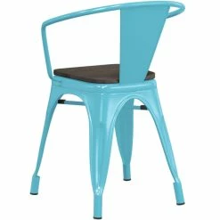 LT&S Alloy Series Lancaster Table & Seating Alloy Series Arctic Blue Metal Indoor Industrial Cafe Arm Chair With Vertical Slat Back And Black Wood Seat -Lancaster Table & Seating Shop 2430356
