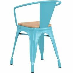 LT&S Alloy Series Lancaster Table & Seating Alloy Series Arctic Blue Metal Indoor Industrial Cafe Arm Chair With Vertical Slat Back And Natural Wood Seat -Lancaster Table & Seating Shop 2430359