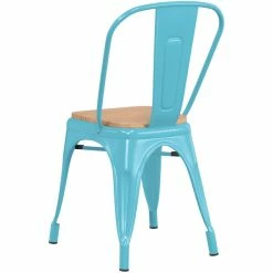 LT&S Alloy Series Lancaster Table & Seating Alloy Series Arctic Blue Metal Indoor Industrial Cafe Chair With Vertical Slat Back And Natural Wood Seat -Lancaster Table & Seating Shop 2430379