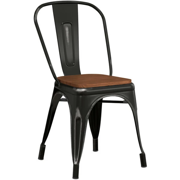 LT&S Alloy Series Lancaster Table & Seating Alloy Series Distressed Black Metal Indoor Industrial Cafe Chair With Vertical Slat Back And Walnut Wood Seat 2 LT&S Alloy Series Lancaster Table & Seating Alloy Series Distressed Black Metal Indoor Industrial Cafe Chair With Vertical Slat Back And Walnut Wood Seat - Image 2