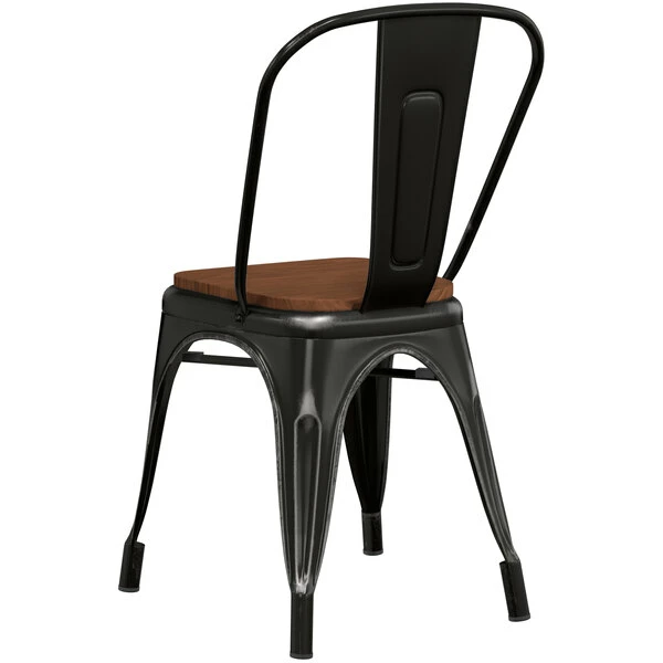 LT&S Alloy Series Lancaster Table & Seating Alloy Series Distressed Black Metal Indoor Industrial Cafe Chair With Vertical Slat Back And Walnut Wood Seat 3 LT&S Alloy Series Lancaster Table & Seating Alloy Series Distressed Black Metal Indoor Industrial Cafe Chair With Vertical Slat Back And Walnut Wood Seat - Image 3