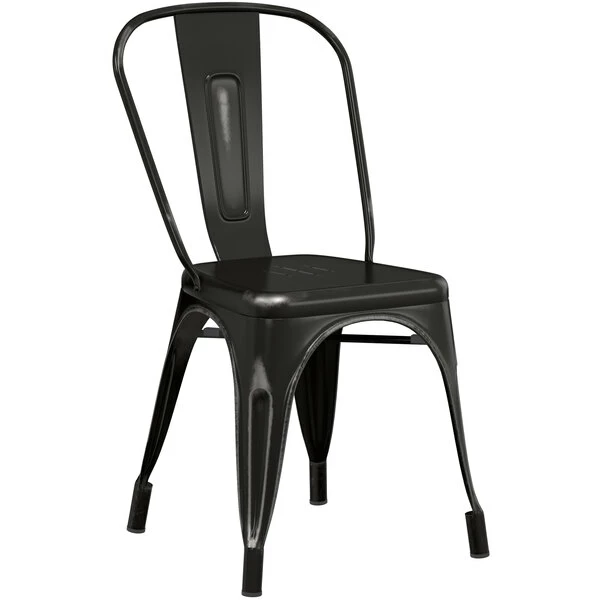 LT&S Alloy Series Lancaster Table & Seating Alloy Series Distressed Black Metal Indoor Industrial Cafe Chair With Vertical Slat Back And Walnut Wood Seat 4 LT&S Alloy Series Lancaster Table & Seating Alloy Series Distressed Black Metal Indoor Industrial Cafe Chair With Vertical Slat Back And Walnut Wood Seat - Image 4