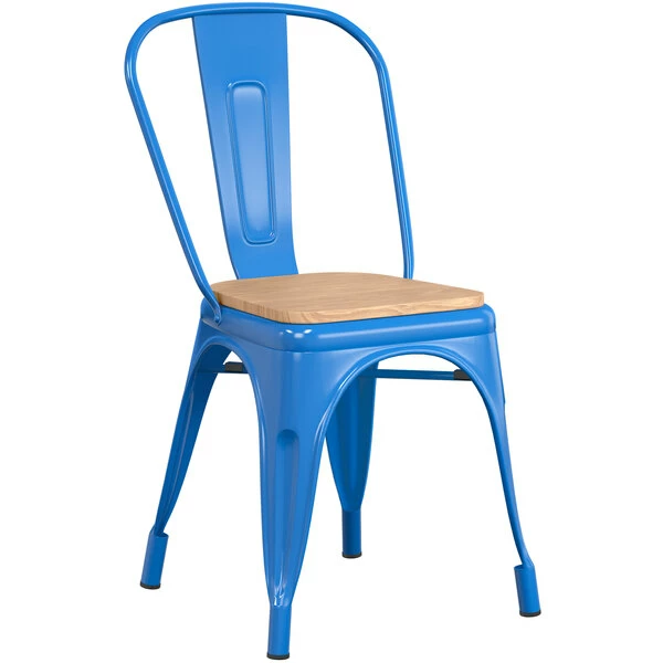 LT&S Alloy Series Lancaster Table & Seating Alloy Series Blue Metal Indoor Industrial Cafe Chair With Vertical Slat Back And Natural Wood Seat 2 LT&S Alloy Series Lancaster Table & Seating Alloy Series Blue Metal Indoor Industrial Cafe Chair With Vertical Slat Back And Natural Wood Seat - Image 2