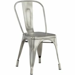 LT&S Alloy Series Lancaster Table & Seating Alloy Series Clear Coated Metal Indoor Industrial Cafe Chair With Vertical Slat Back And Black Wood Seat -Lancaster Table & Seating Shop 2430476