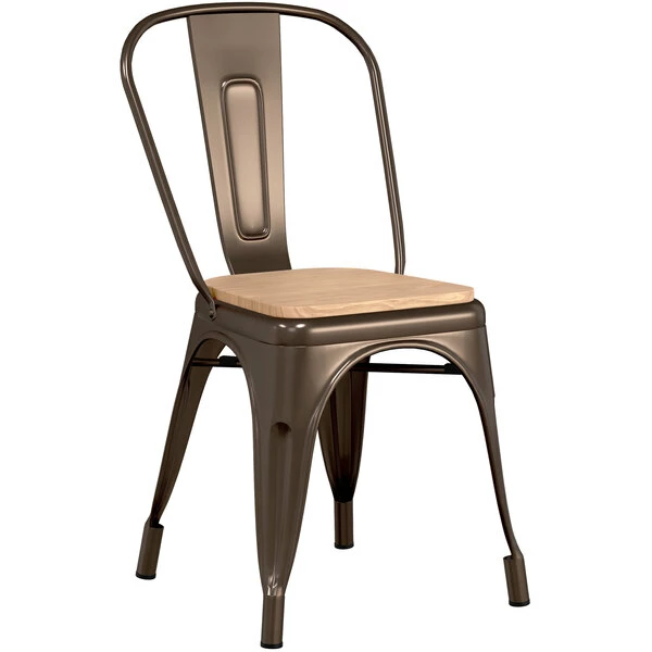 LT&S Alloy Series Lancaster Table & Seating Alloy Series Copper Metal Indoor Industrial Cafe Chair With Vertical Slat Back And Natural Wood Seat 2 LT&S Alloy Series Lancaster Table & Seating Alloy Series Copper Metal Indoor Industrial Cafe Chair With Vertical Slat Back And Natural Wood Seat - Image 2