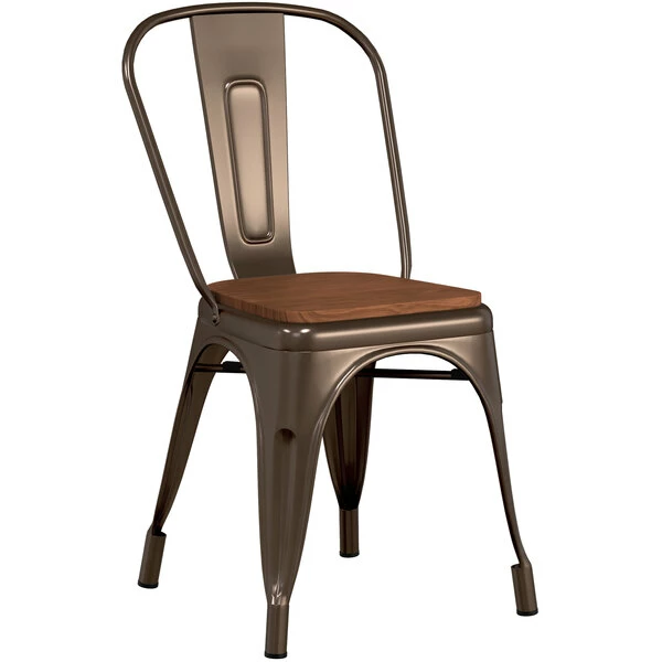 LT&S Alloy Series Lancaster Table & Seating Alloy Series Copper Metal Indoor Industrial Cafe Chair With Vertical Slat Back And Walnut Wood Seat 2 LT&S Alloy Series Lancaster Table & Seating Alloy Series Copper Metal Indoor Industrial Cafe Chair With Vertical Slat Back And Walnut Wood Seat - Image 2