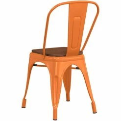 LT&S Alloy Series Lancaster Table & Seating Alloy Series Orange Metal Indoor Industrial Cafe Chair With Vertical Slat Back And Walnut Wood Seat -Lancaster Table & Seating Shop 2430616