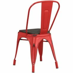 LT&S Alloy Series Lancaster Table & Seating Alloy Series Distressed Red Metal Indoor Industrial Cafe Chair With Vertical Slat Back And Black Wood Seat -Lancaster Table & Seating Shop 2430808