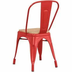 LT&S Alloy Series Lancaster Table & Seating Alloy Series Red Metal Indoor Industrial Cafe Chair With Vertical Slat Back And Natural Wood Seat -Lancaster Table & Seating Shop 2430820