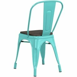 LT&S Alloy Series Lancaster Table & Seating Alloy Series Seafoam Metal Indoor Industrial Cafe Chair With Vertical Slat Back And Black Wood Seat -Lancaster Table & Seating Shop 2430835