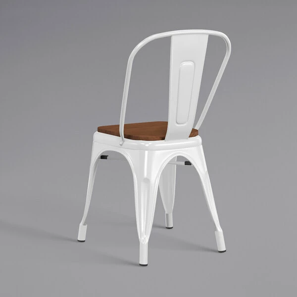 LT&S Alloy Series Lancaster Table & Seating Alloy Series White Metal Indoor Industrial Cafe Chair With Vertical Slat Back And Walnut Wood Seat 3 LT&S Alloy Series Lancaster Table & Seating Alloy Series White Metal Indoor Industrial Cafe Chair With Vertical Slat Back And Walnut Wood Seat - Image 3