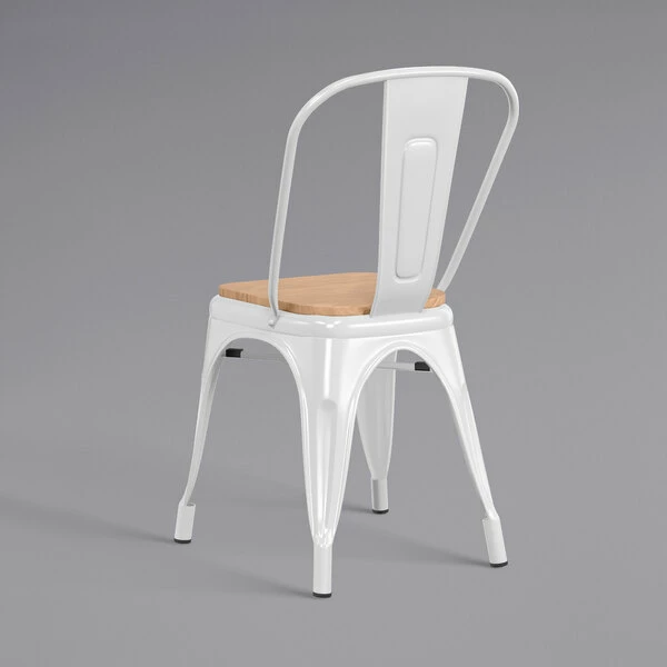 LT&S Alloy Series Lancaster Table & Seating Alloy Series White Metal Indoor Industrial Cafe Chair With Vertical Slat Back And Natural Wood Seat 3 LT&S Alloy Series Lancaster Table & Seating Alloy Series White Metal Indoor Industrial Cafe Chair With Vertical Slat Back And Natural Wood Seat - Image 3